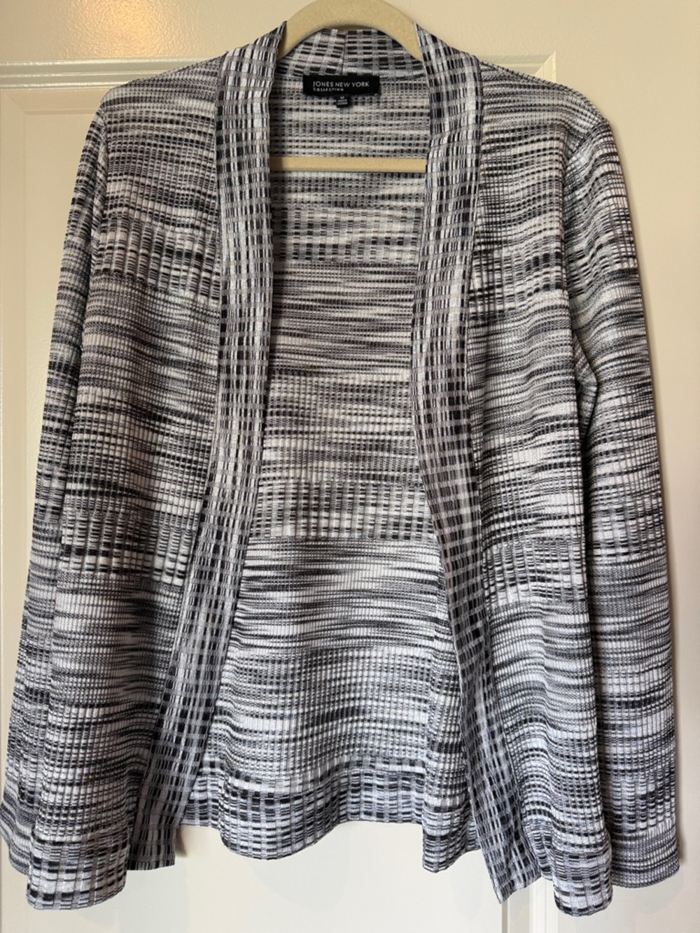 Jones New York Black & Gray Open Front Cardigan